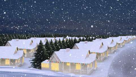 Snowy Village Scene with Glowing Holiday Lights