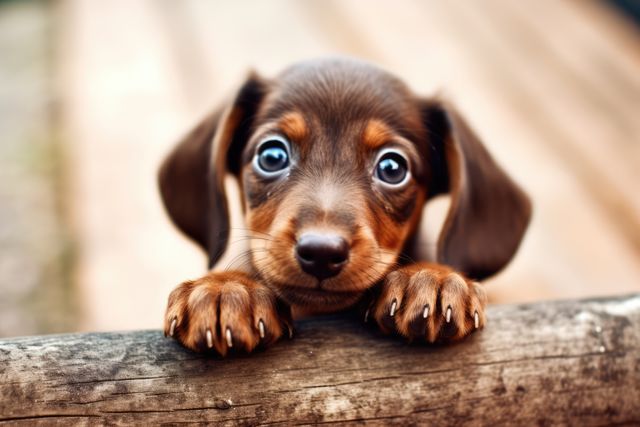 Adorable Dachshund Puppy Looking Over Wooden Fence - Download Free Stock Images Pikwizard.com