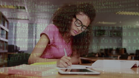 Focused Student Analyzing Data with Futuristic Interface