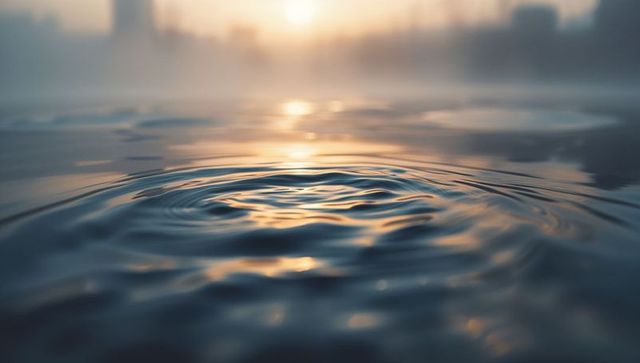 Concentric Ripples in Urban Waterfront at Sunrise