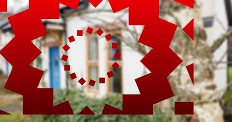 Modern Residential Exterior with Red Abstract Overlay