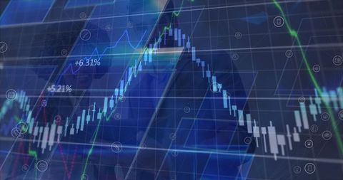 Abstract financial data processing with graphs and charts overlay