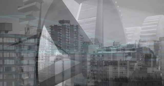 Futuristic Abstract Cityscape with Geometric Overlays - Download Free Stock Images Pikwizard.com