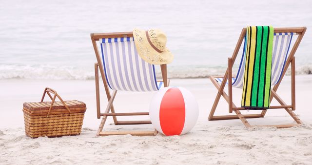 Relaxing Beach Chairs and Picnic Setup by the Seashore - Download Free Stock Images Pikwizard.com