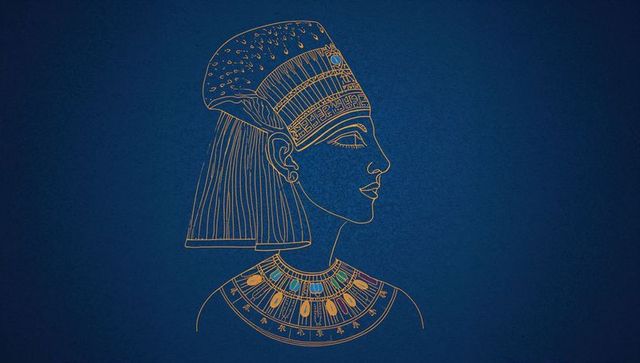 Elegantly illustrated profile of ancient egyptian queen