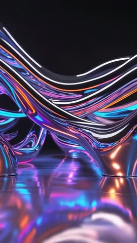 Undulating Neon Chrome Sculpture Looping Vertical Video Futuristic Metallic Reflections