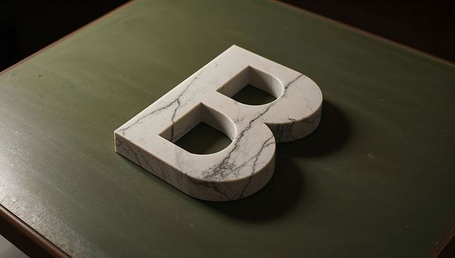 Sculpted marble letter b on stylish green table