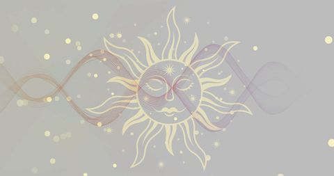 Celestial sun and waves cosmic illustration