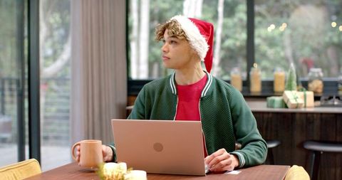Festive Home Office Holiday Remote Work Santa Hat Laptop
