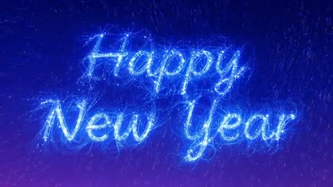 Neon Cursive Happy New Year Light Trails Animating Across Blue Purple Gradient