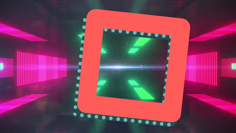 Abstract Neon Geometric Animation with Red Shapes