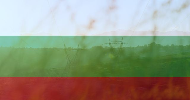 Ukrainian Political Tension with Electricity Pylons and Bulgarian Flag - Download Free Stock Images Pikwizard.com