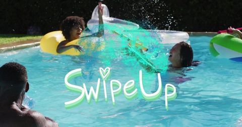 Joyful friends enjoying sunny pool day