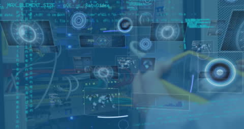 Futuristic Network Connections with Data Visualization in Server Room