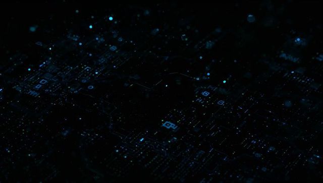 Futuristic Digital Circuit Traces with Glowing Nodes