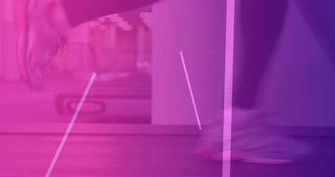 Dynamic Abstract Fitness Concept with Athletes Running on Treadmill