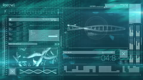 Futuristic Digital Interface with Spinning DNA Strand