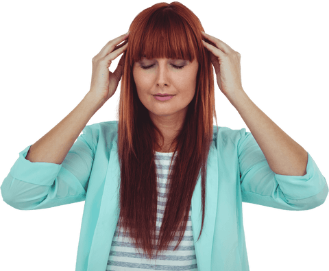 transparent image of woman holding head in painful expression - Download Free Stock Videos Pikwizard.com
