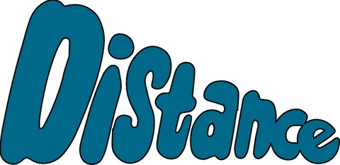 Stylized teal 'distance' text on transparent background