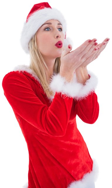 Caucasian Woman in Santa Clause Hat Blowing Kisses on Transparent Background - Download Free Stock Videos Pikwizard.com