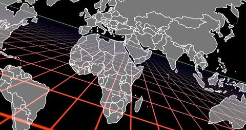 Futuristic world map projection with dynamic grid