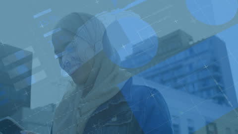 Businesswoman Using Smartphone with Data Process Overlay