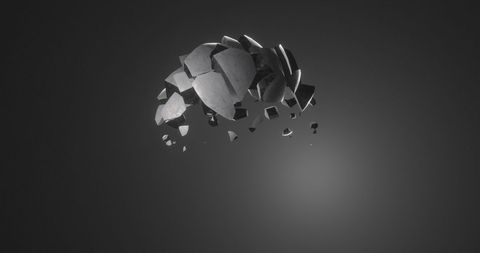Disintegrating Sphere Floating in Gray Misty Atmosphere