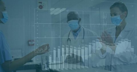 Medical Professionals Exchanging Patient Data with Chart Overlay