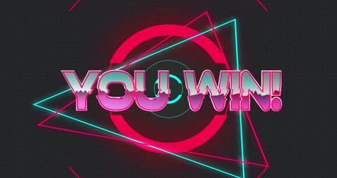 Retro Neon 'You Win!' Text Against Sci-Fi Background