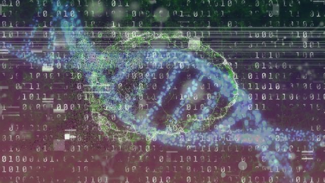 Visual representation combining digital DNA helix and brain hologram with binary codes overlay. Ideal for projects on biotechnology, artificial intelligence, data science, and digital transformation. Suitable for presentations, reports, websites, and educational purposes in the fields of technology, genetics, and computer science.