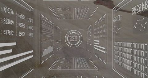 Futuristic Digital Data Interface in Virtual Corridor