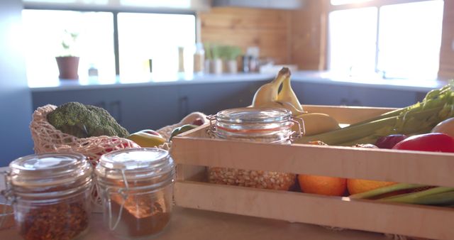 Fresh Organic Vegetables and Fruits on Wooden Kitchen Counter - Download Free Stock Images Pikwizard.com