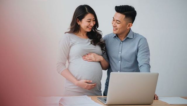 Expectant Parents Working Together with Laptop at Home