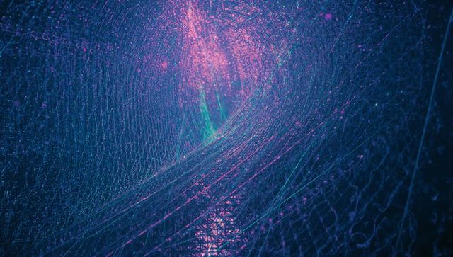 Glowing Neon Digital Mesh Tunnel in Futuristic Cyber Universe