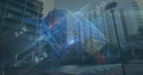 Futuristic holographic capsule displaying analytics in smart city environment
