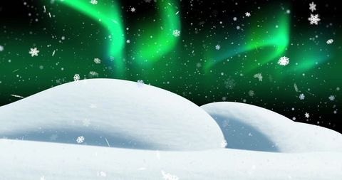 Enchanting Winter Night with Northern Lights and Falling Snow