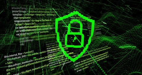 Cyber Security Concept with Padlock and Data Matrix