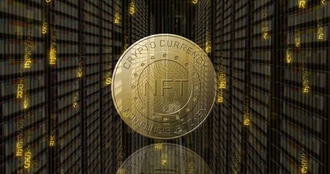 Digital Cryptocurrency Coin Over Data Servers in Futuristic Setting