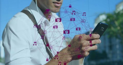 Modern Businessman Interacting with Global Digital Network Outdoors - Download Free Stock Images Pikwizard.com