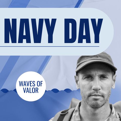 Navy day celebration with confident soldier portrait in blue tones