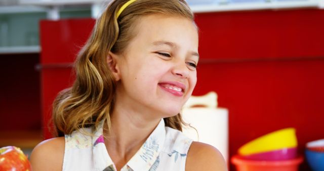 Joyful Schoolgirl Smiling in Classroom Environment - Download Free Stock Images Pikwizard.com