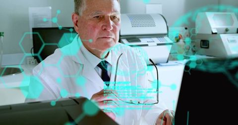 Senior Scientist Analyzing Data with High-Tech Overlay - Download Free Stock Images Pikwizard.com