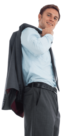 Confident Businessman Holding Suit Jacket in Transparent Background