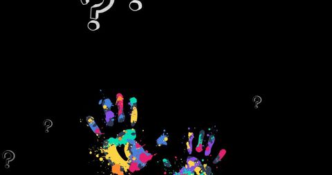 Colorful Handprints on Black with Question Marks - Download Free Stock Images Pikwizard.com