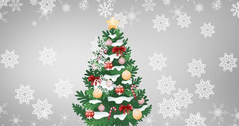 Festive Christmas Tree with Snowflakes on a White Background