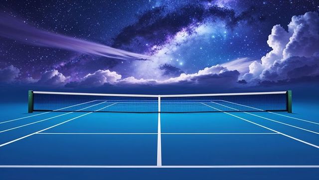 Tennis Court at Night with Milky Way in the Sky