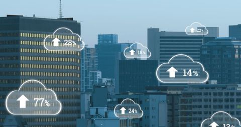 Digital Cloud Connectivity Over Urban Skyline