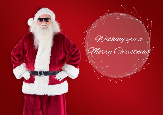 Cool Santa Claus on Red Background Wishing Merry Christmas - Download Free Stock Templates Pikwizard.com