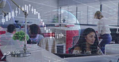 Digital Analysis Overlay with Busy Office Workspace