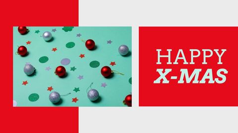 Festive holiday greeting with colorful baubles and stars